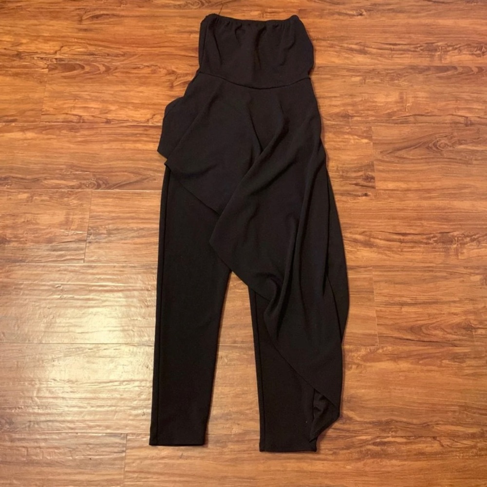 Black Jumpsuit Zipper Back With Ruffle